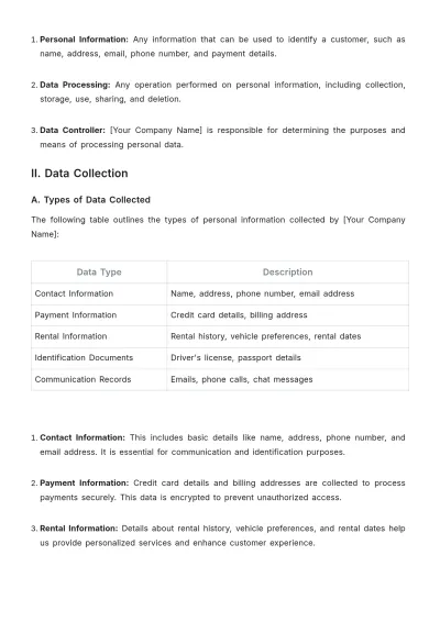Free Car Rental Customer Privacy Policy Template to Edit Online