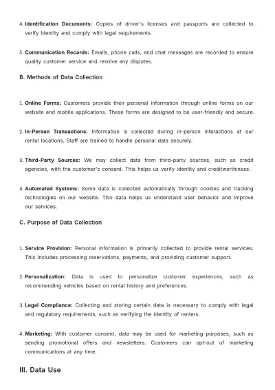 Free Car Rental Customer Privacy Policy Template to Edit Online