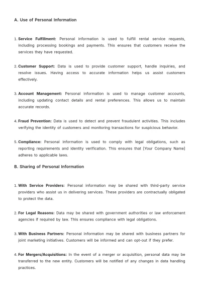 Free Car Rental Customer Privacy Policy Template to Edit Online