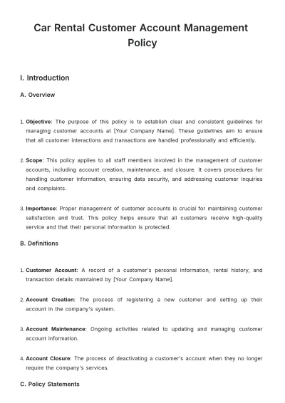 Free Car Rental Customer Account Management Policy Template to Edit Online