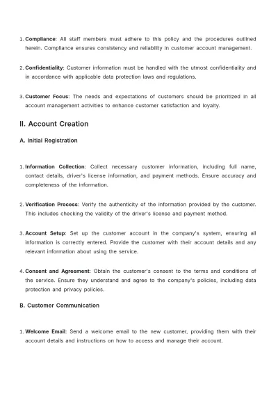 Free Car Rental Customer Account Management Policy Template to Edit Online