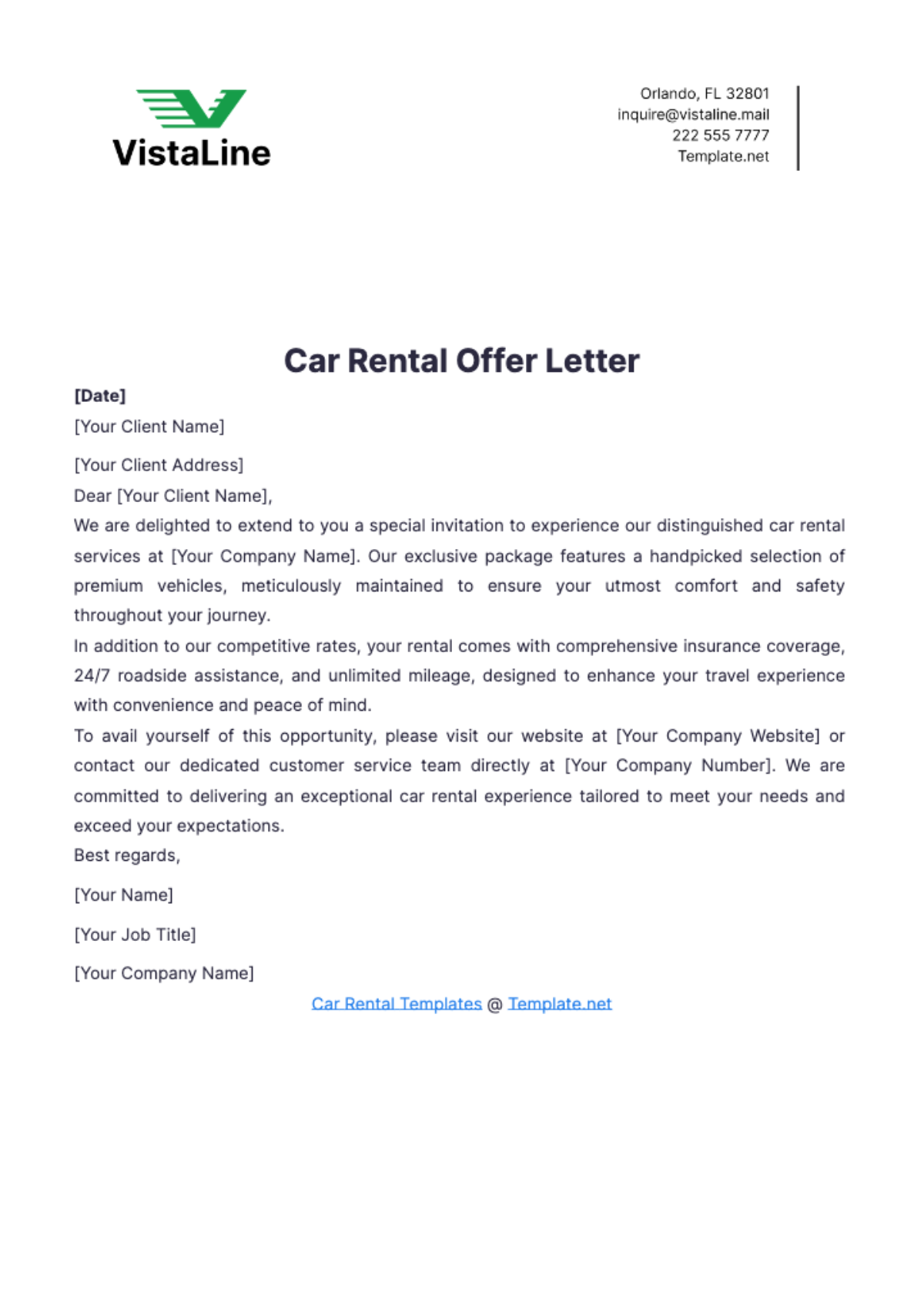 Car Rental Offer Letter Template