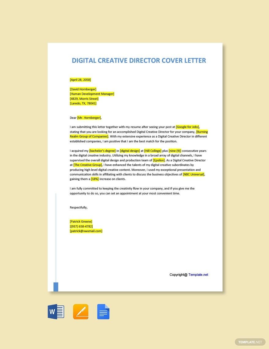 Digital Creative Director Cover Letter Template
