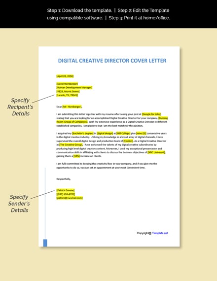 Digital Creative Director Cover Letter Template [Free PDF] - Word ...