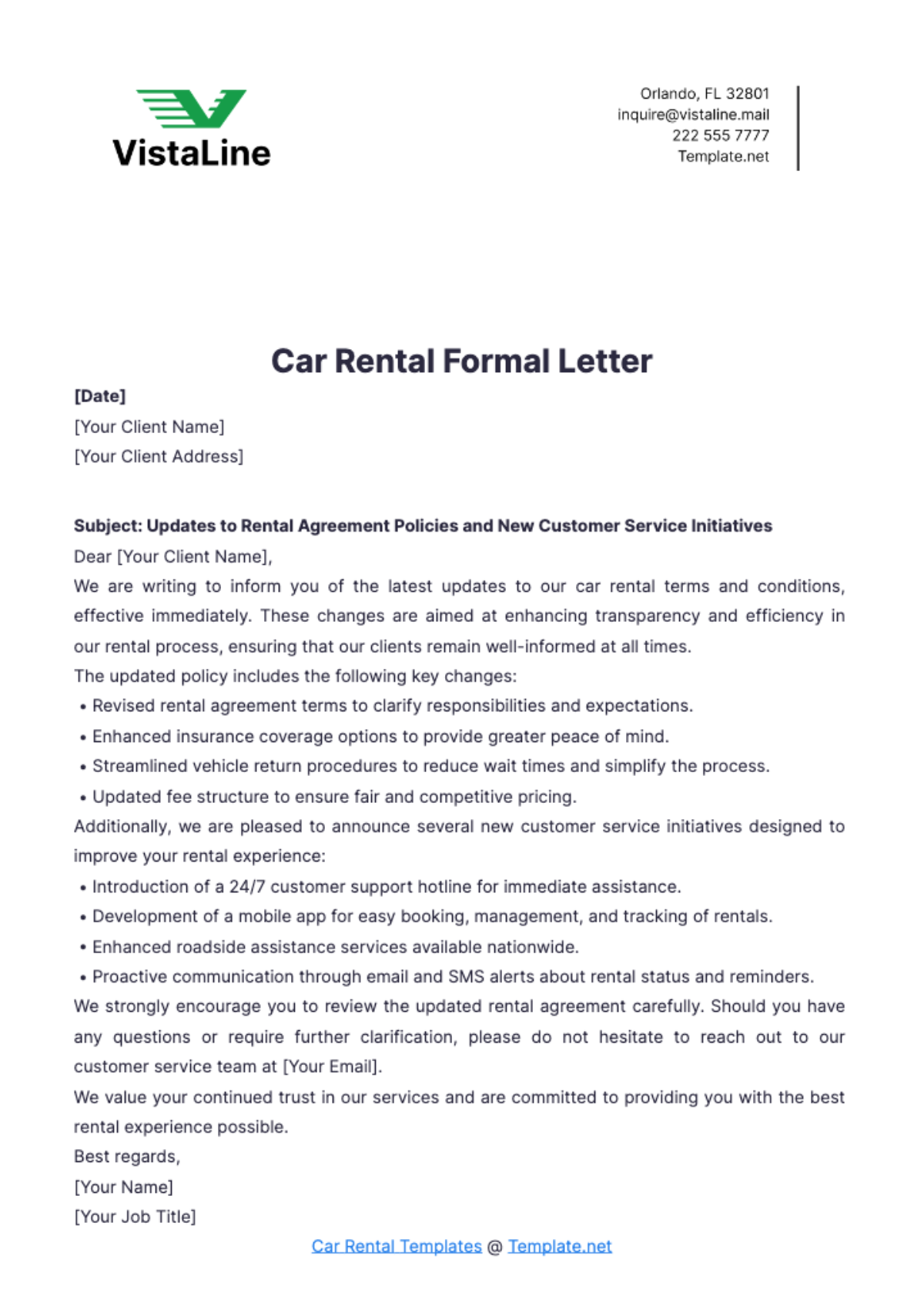 Free Car Rental Formal Letter Template - Edit Online & Download ...