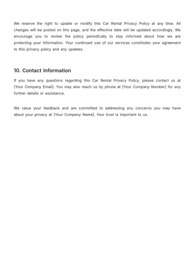 Free Car Rental Privacy Policy Template to Edit Online