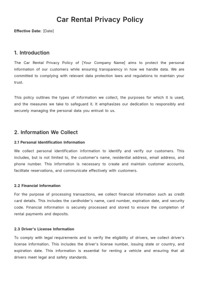 Free Car Rental Privacy Policy Template to Edit Online
