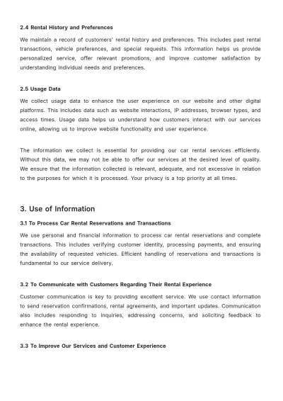 Free Car Rental Privacy Policy Template to Edit Online