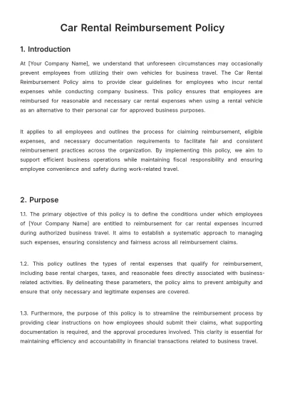 Free Car Rental Reimbursement Policy Template to Edit Online