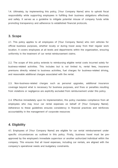 Free Car Rental Reimbursement Policy Template to Edit Online