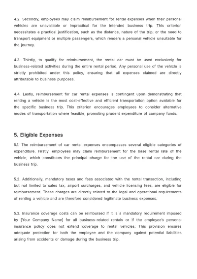 Free Car Rental Reimbursement Policy Template to Edit Online