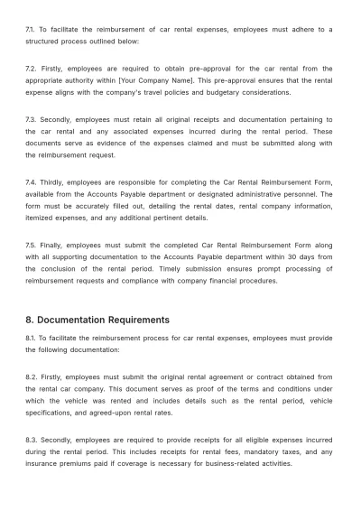 Free Car Rental Reimbursement Policy Template to Edit Online