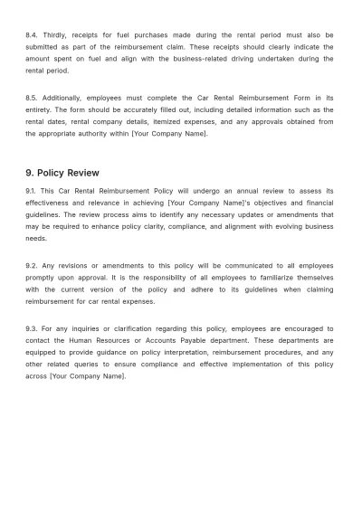 Free Car Rental Reimbursement Policy Template to Edit Online