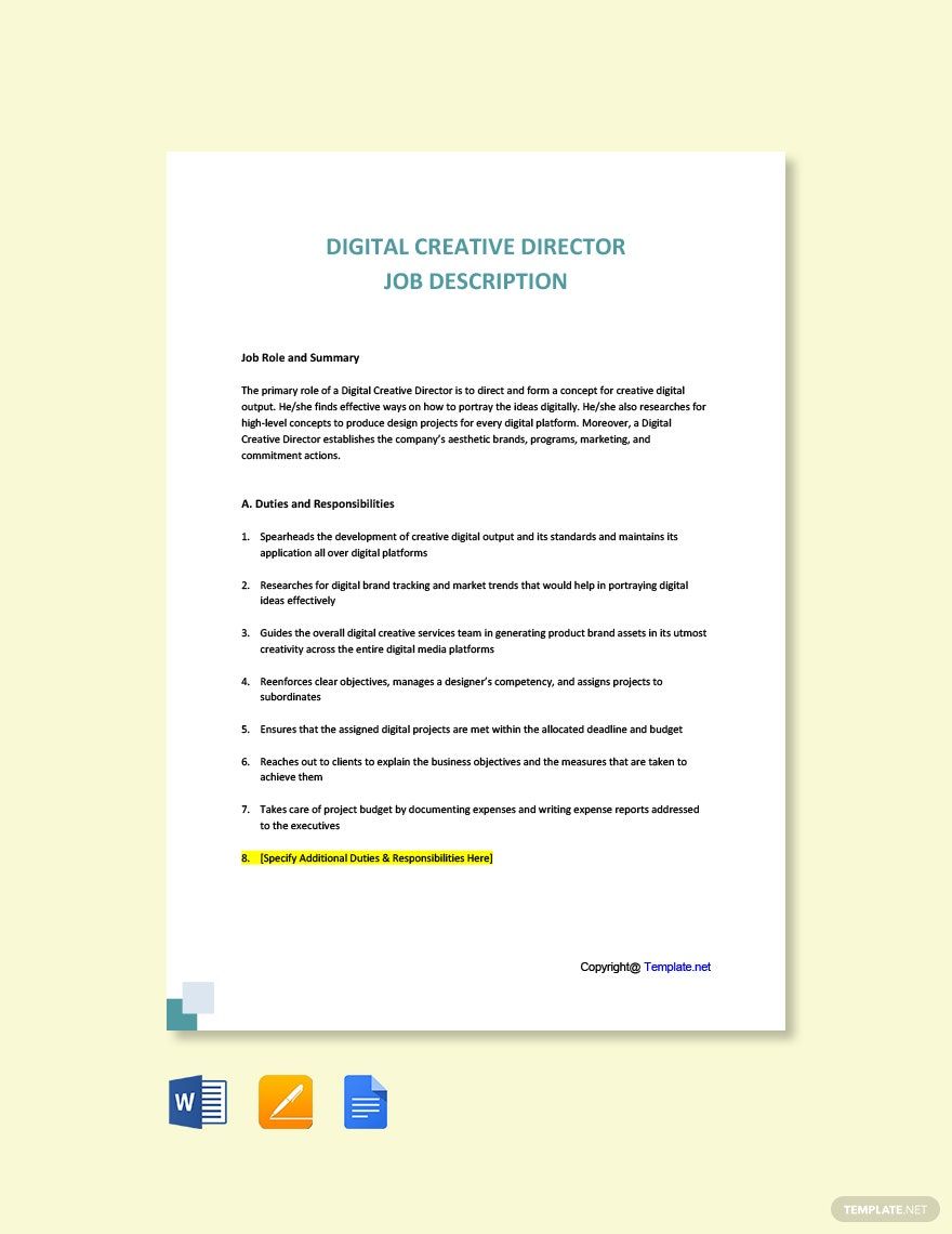 Free Digital Creative Director Job Ad/Description Template - Download