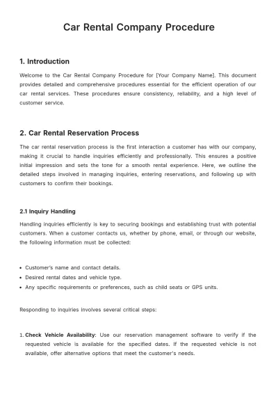 Free Car Rental Company Procedure Template to Edit Online