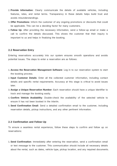 Free Car Rental Company Procedure Template to Edit Online