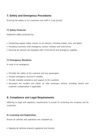 Free Car Rental Company Procedure Template to Edit Online