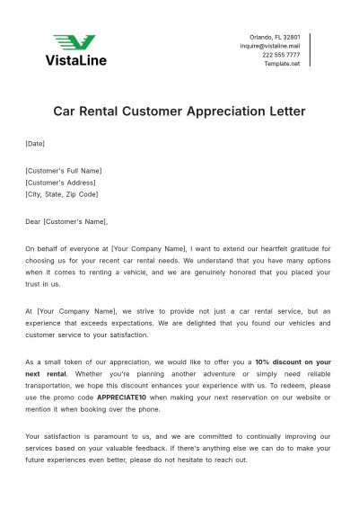 Free Car Rental Customer Appreciation Letter Template to Edit Online