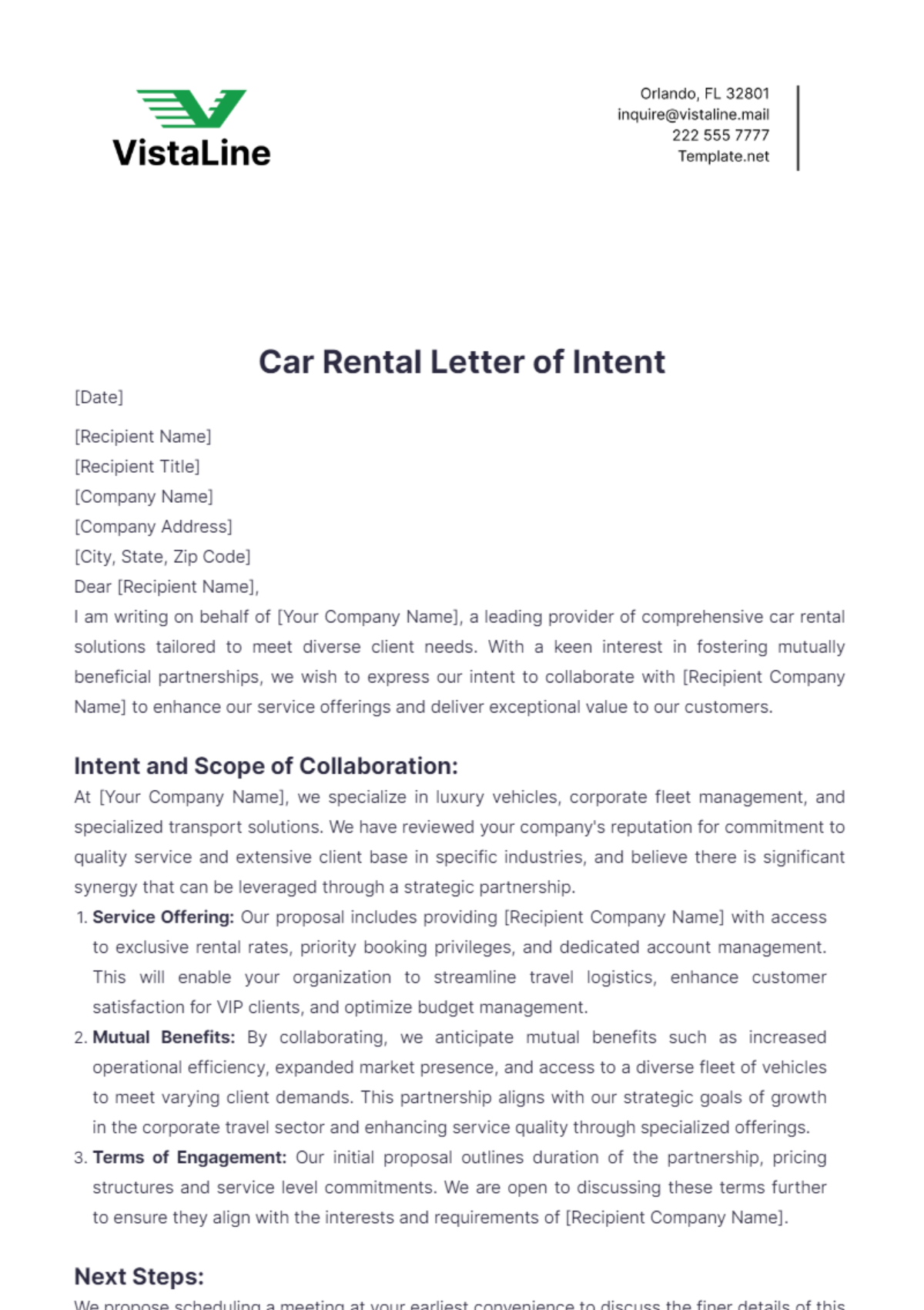 Car Rental Letter of Intent Template - Edit Online & Download