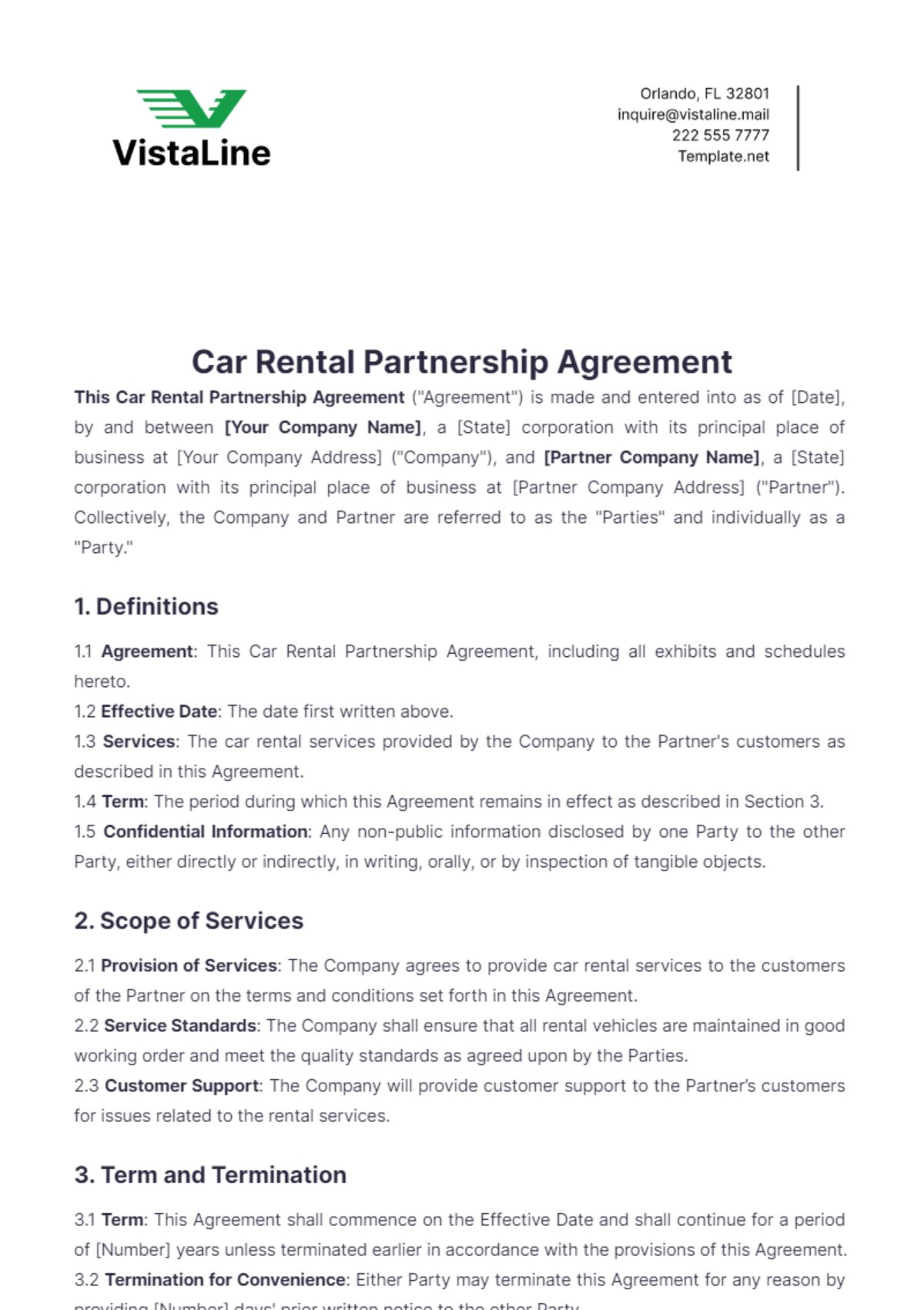 Car Rental Partnership Agreement Template - Edit Online & Download