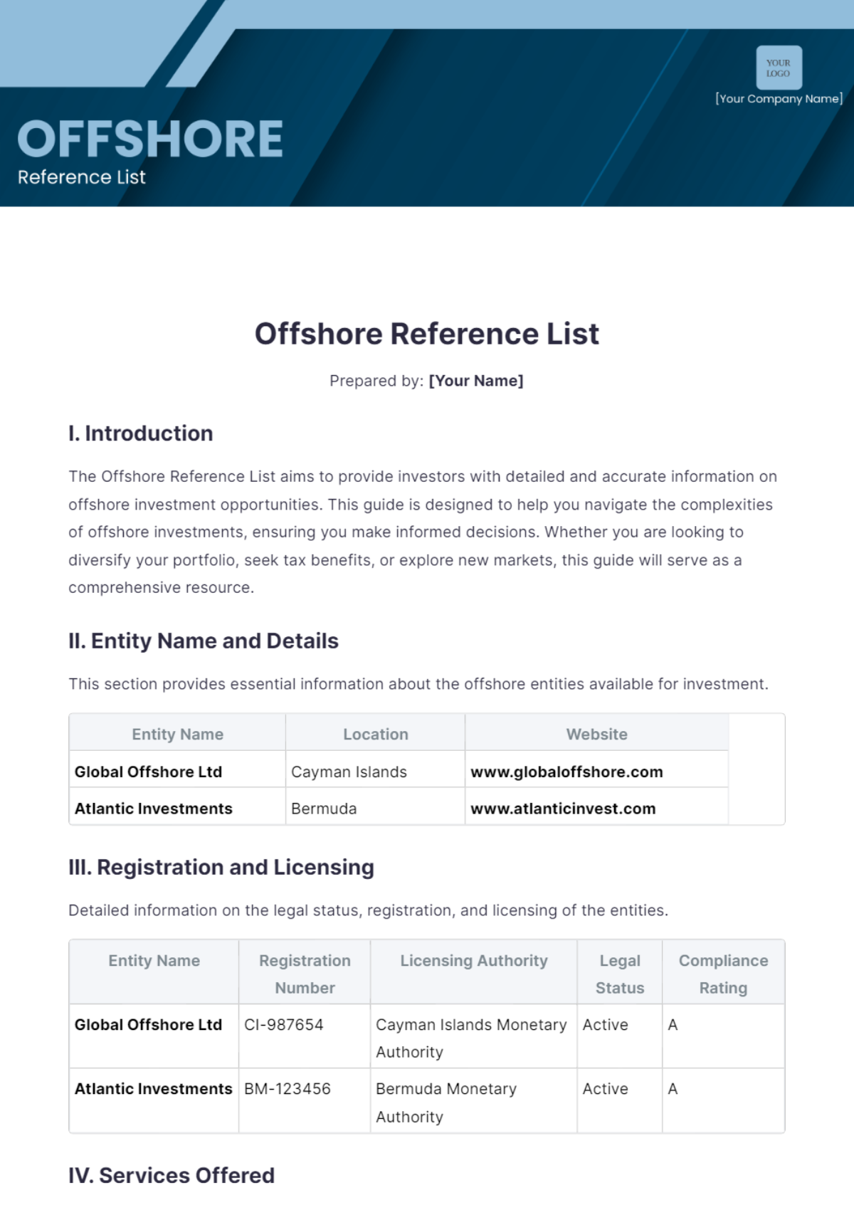 Offshore Reference List Template - Edit Online & Download