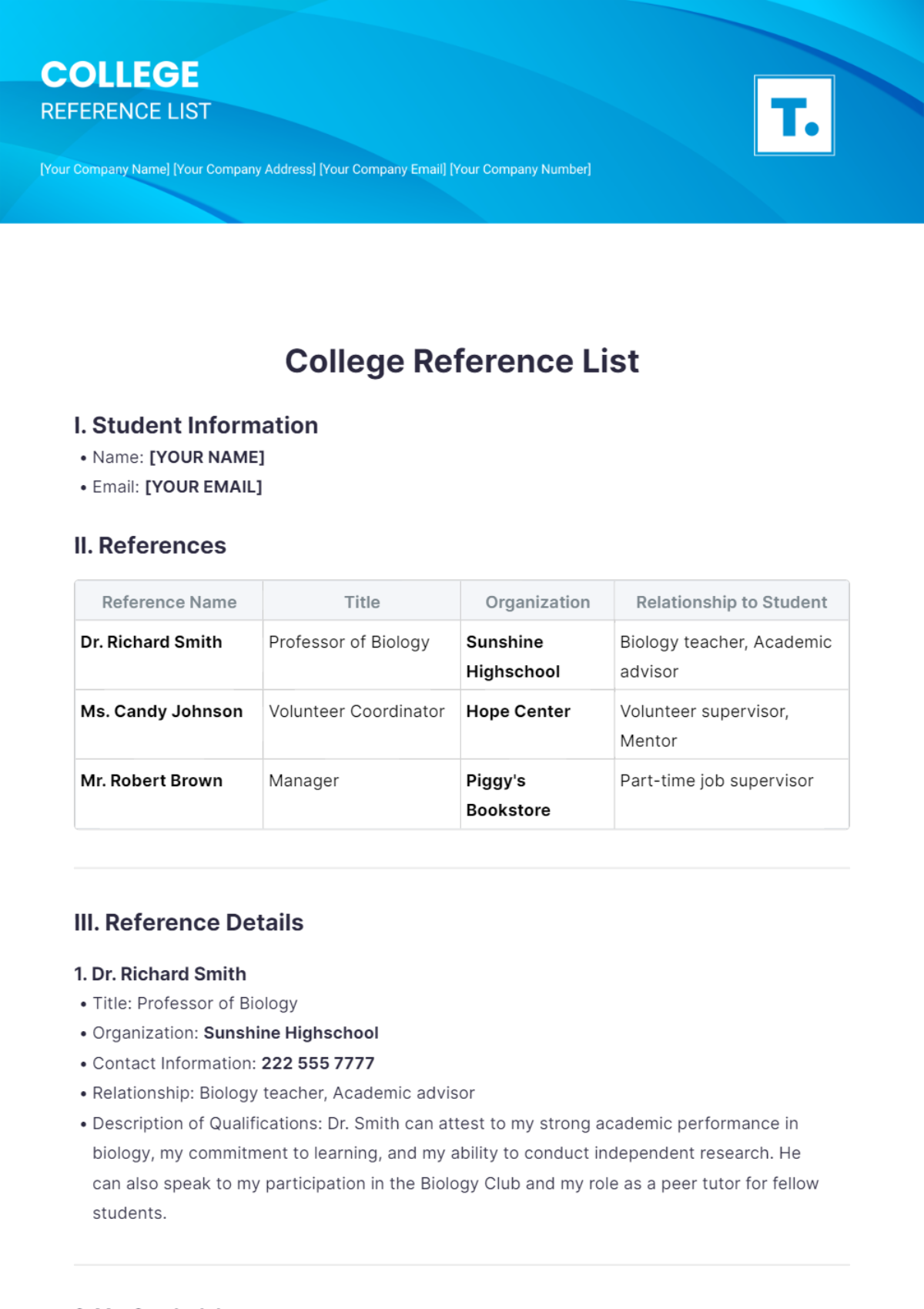 College Reference List Template - Edit Online & Download