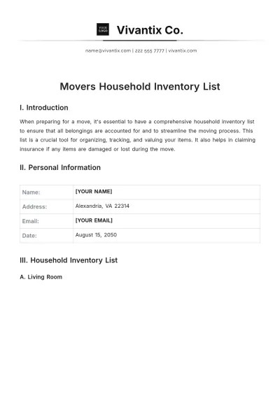Free Movers Household Inventory List Template to Edit Online
