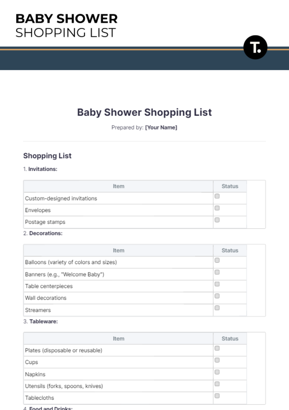 Baby Shower Shopping List Template - Edit Online & Download