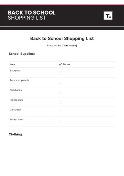 Free Back To School Shopping List Template to Edit Online