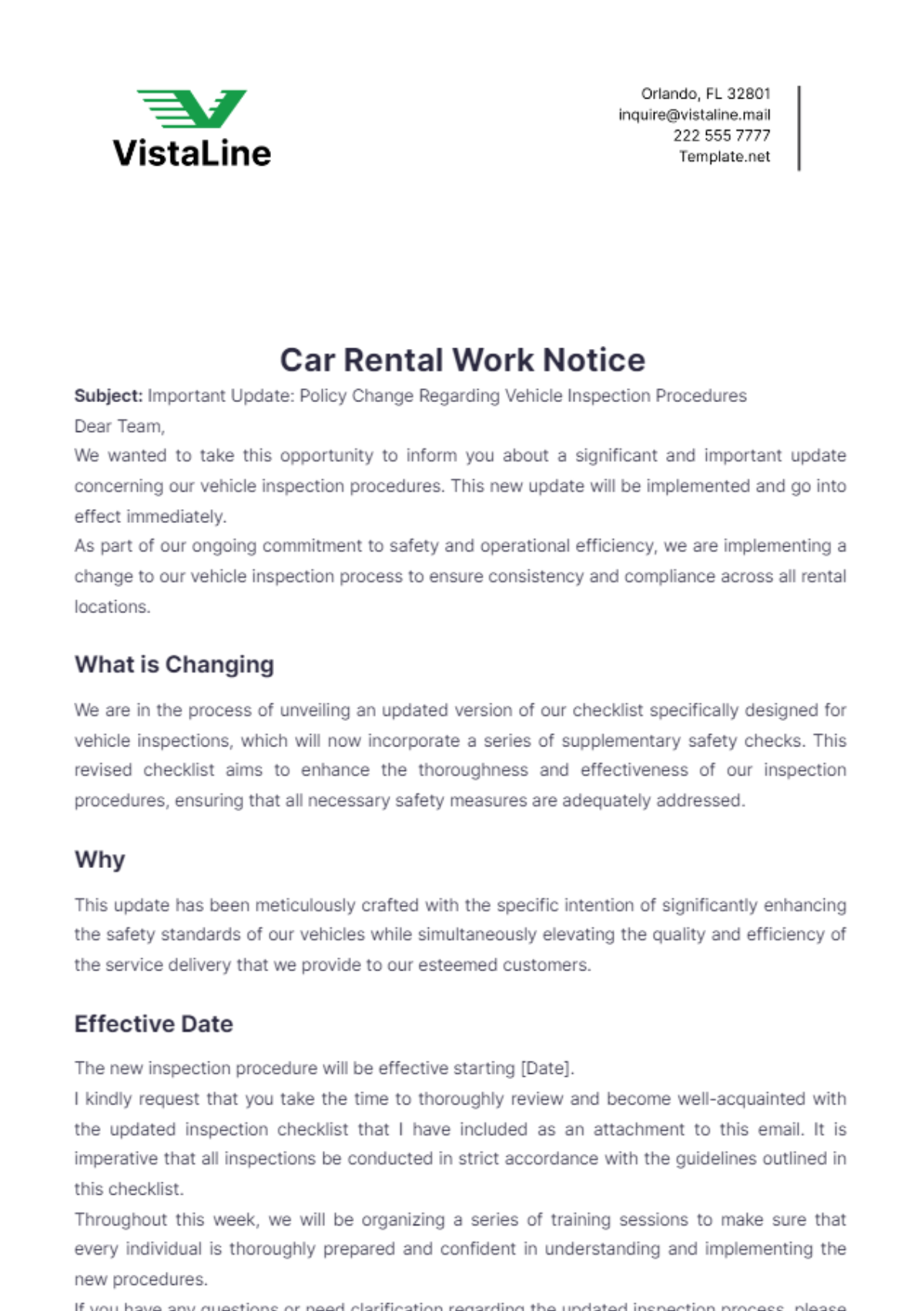 Car Rental Work Notice Template - Edit Online & Download