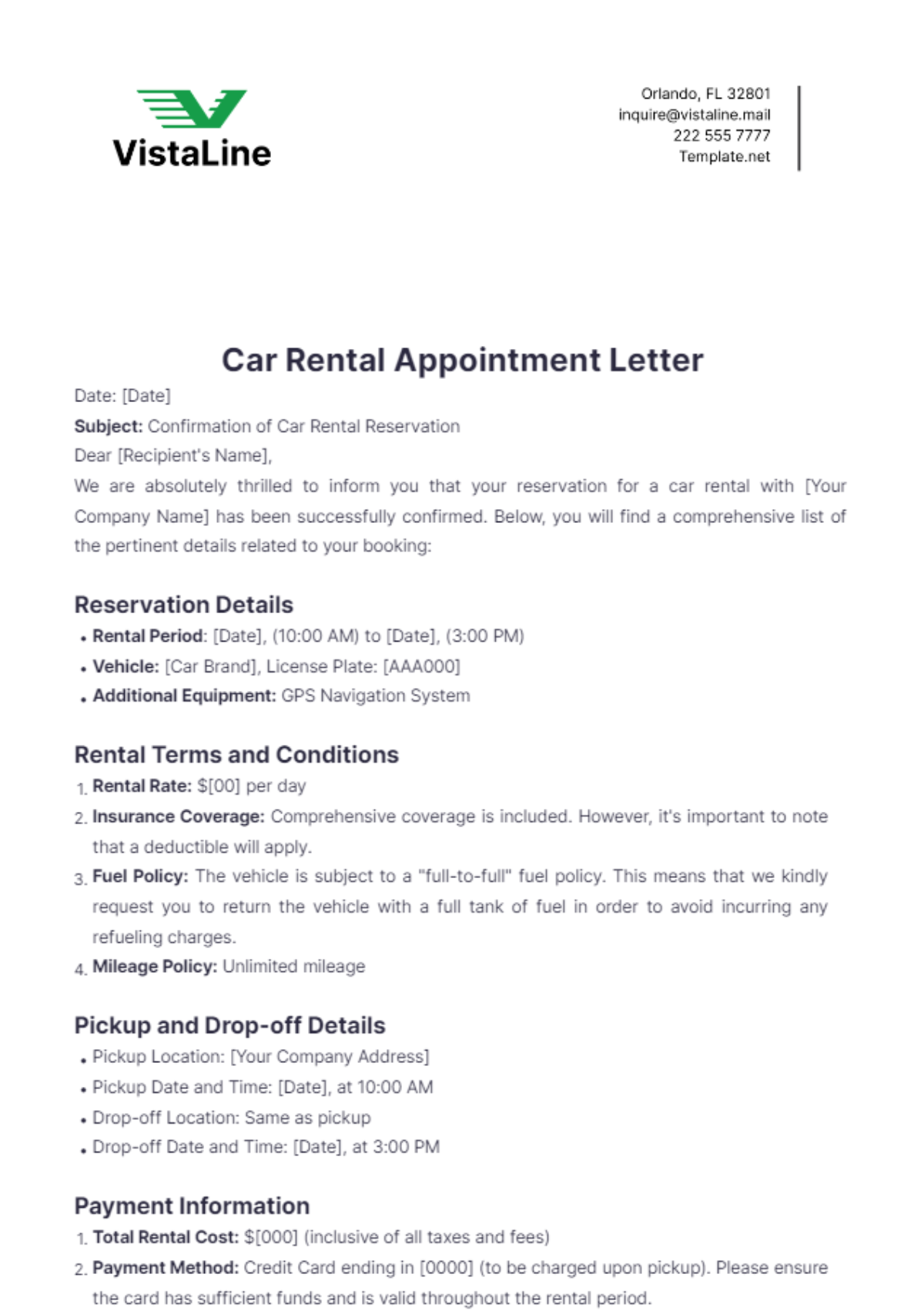 Car Rental Appointment Letter Template - Edit Online & Download