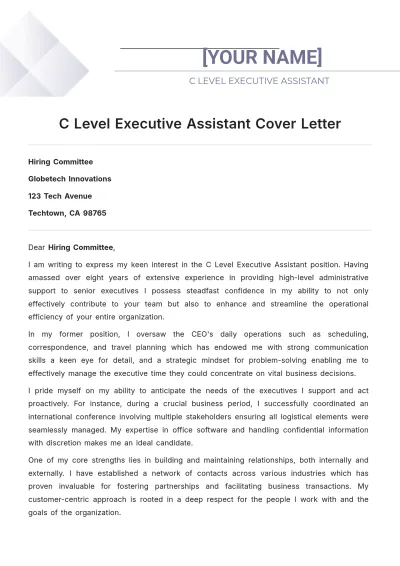 Free C Level Executive Assistant Cover Letter to Edit Online