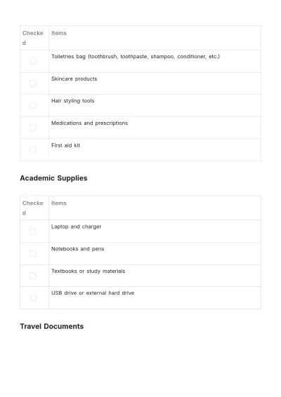 Free Study Abroad Packing List Template to Edit Online