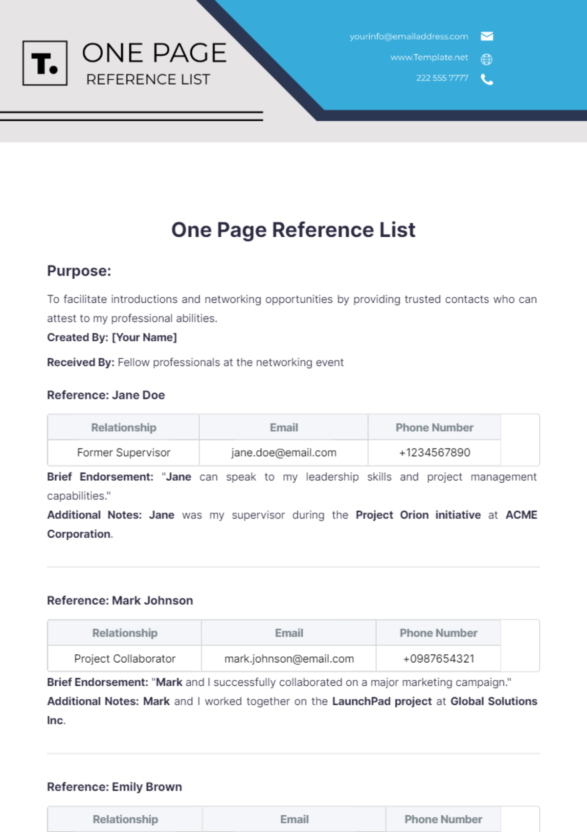 One Page Reference List Template - Edit Online & Download