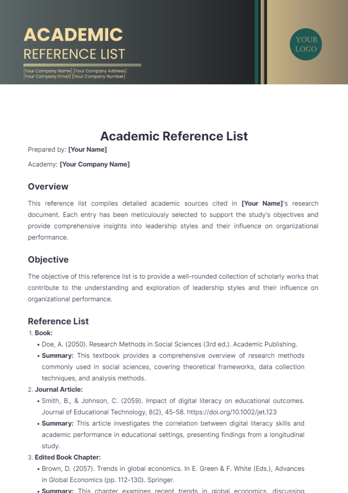 Academic Reference List Template - Edit Online & Download