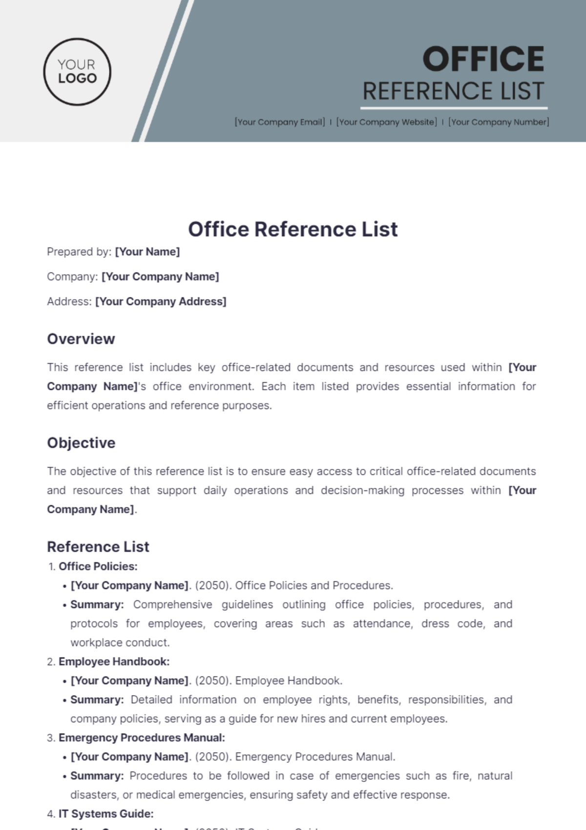 Office Reference List Template - Edit Online & Download