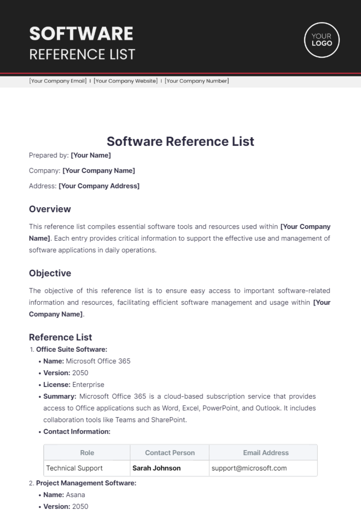 Software Reference List Template - Edit Online & Download