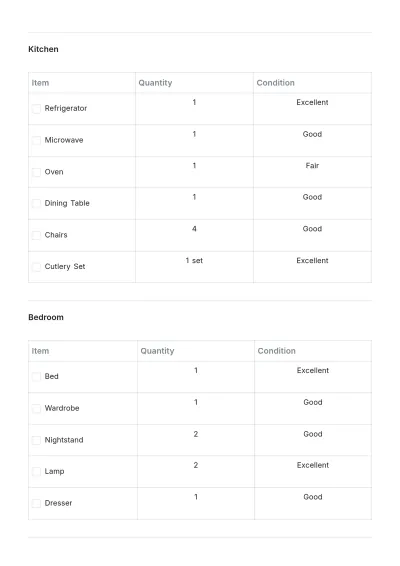 Free Household Items Inventory List Template to Edit Online