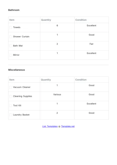 Free Household Items Inventory List Template to Edit Online