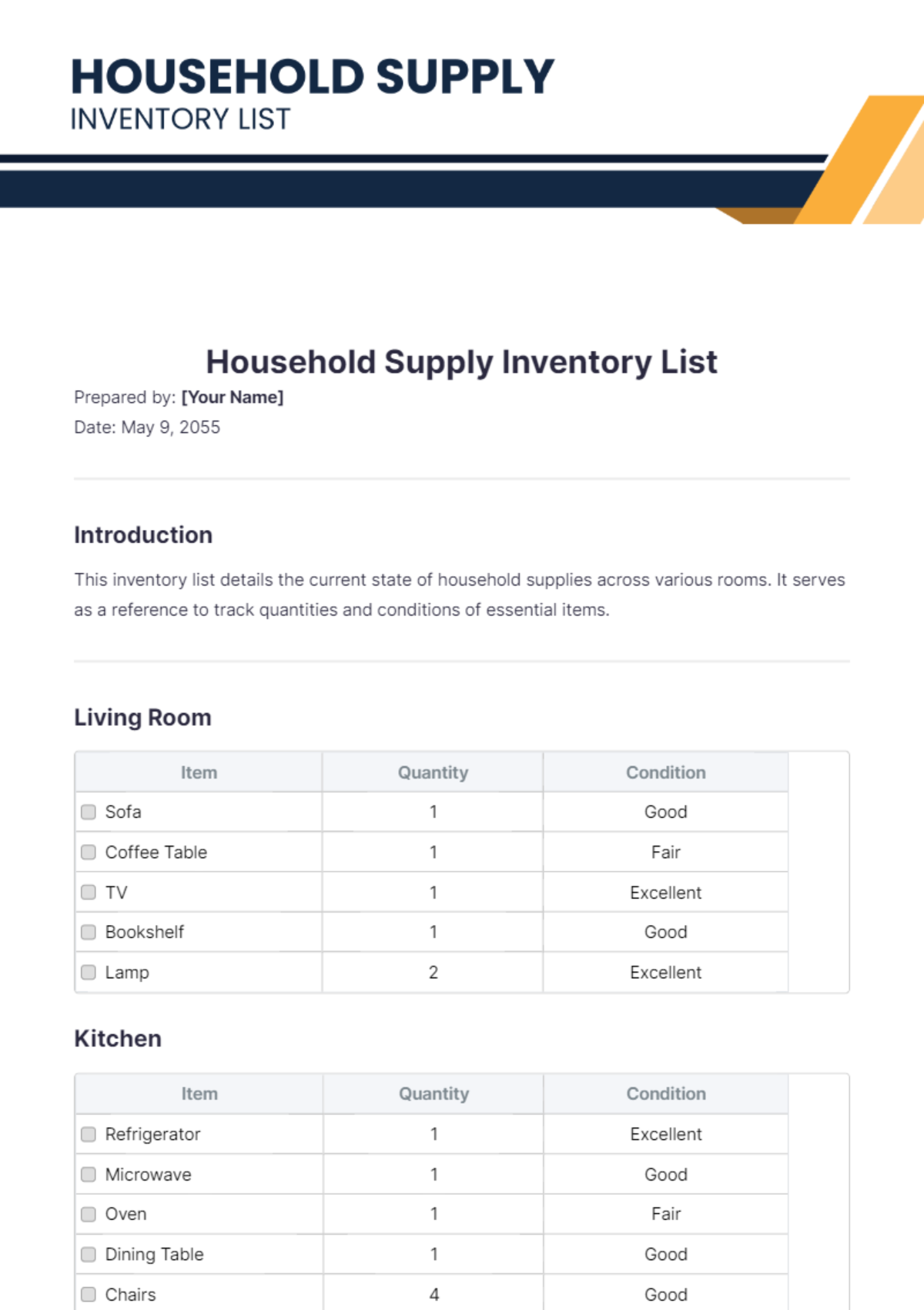 Household Supply Inventory List Template - Edit Online & Download