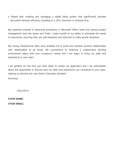Free Senior Executive Assistant Cover Letter to Edit Online