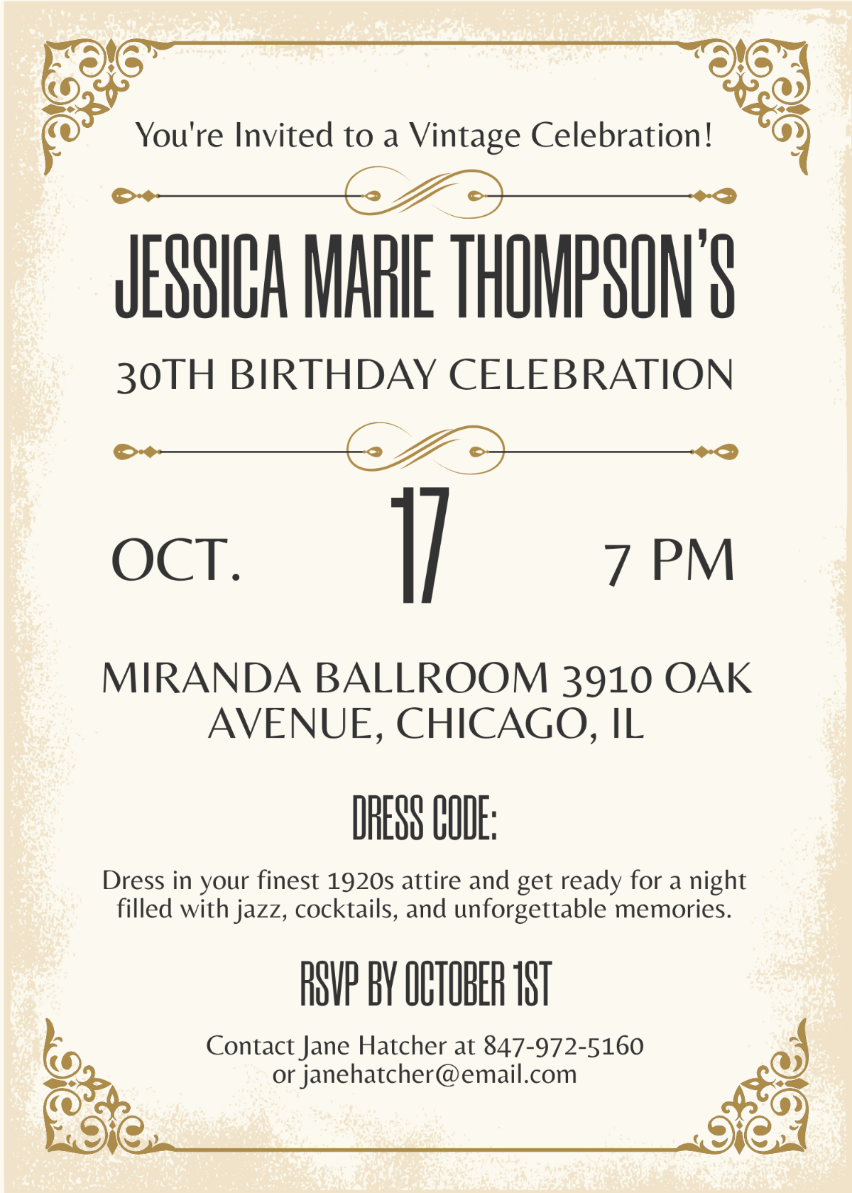 Vintage 30th Birthday Invitation