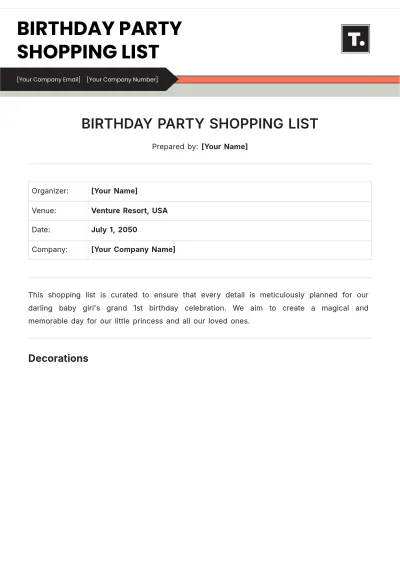 Free Birthday Party Shopping List Template to Edit Online