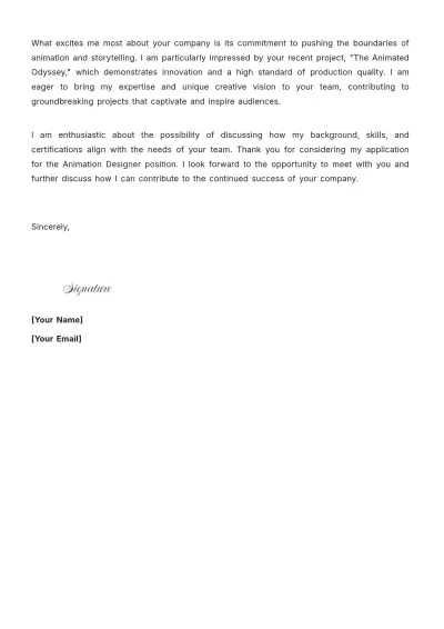 Free Animation Designer Cover Letter to Edit Online