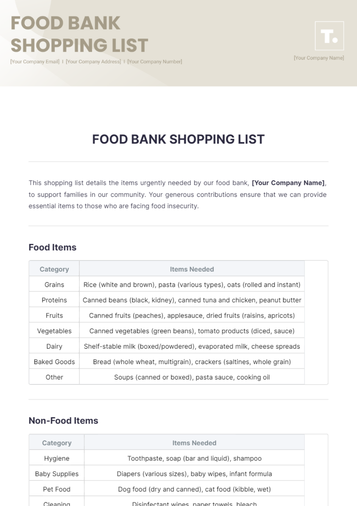 Food Bank Shopping List Template - Edit Online & Download