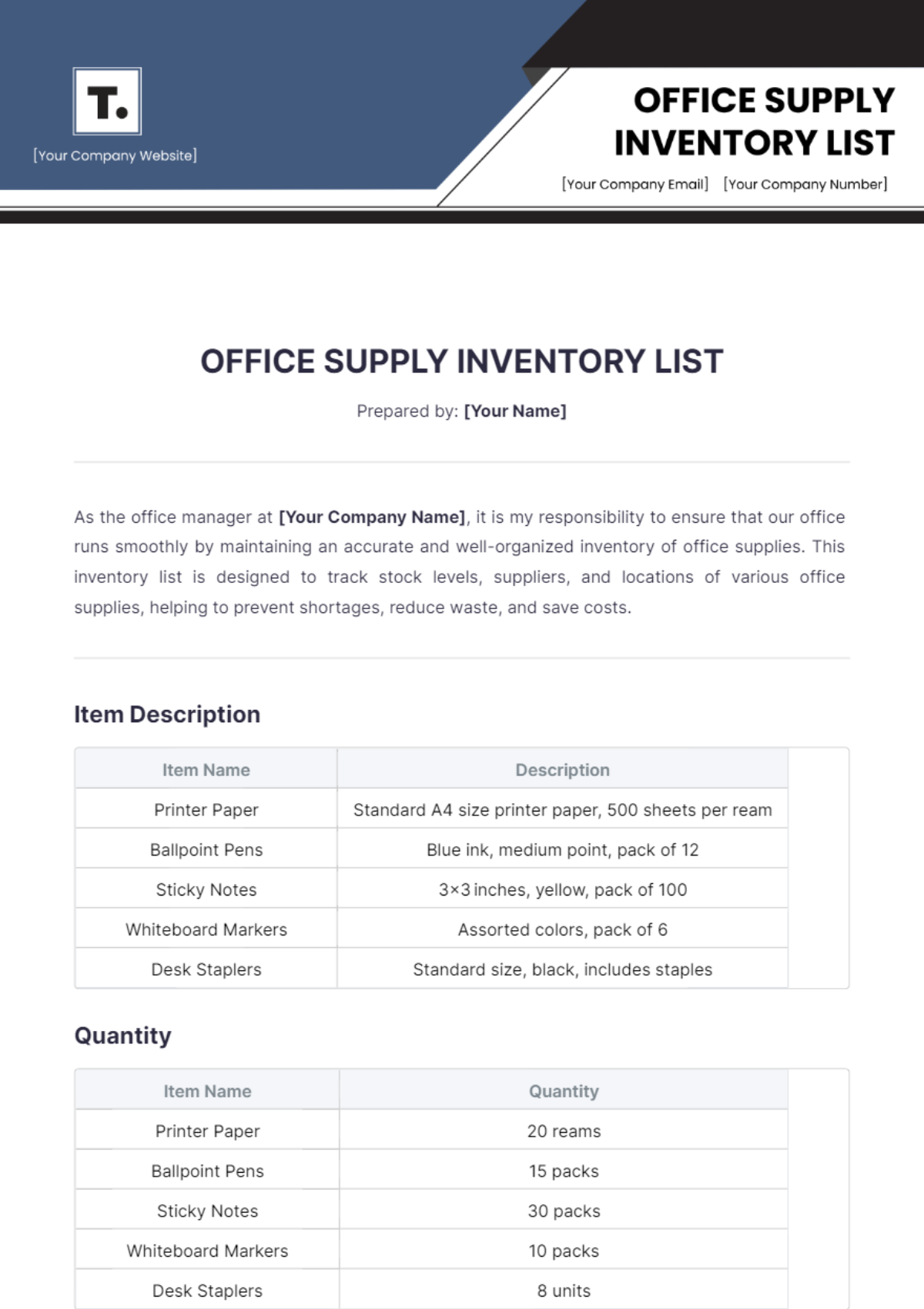 Office Supply Inventory List Template - Edit Online & Download