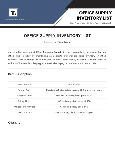 Free Office Supply Inventory List Template to Edit Online