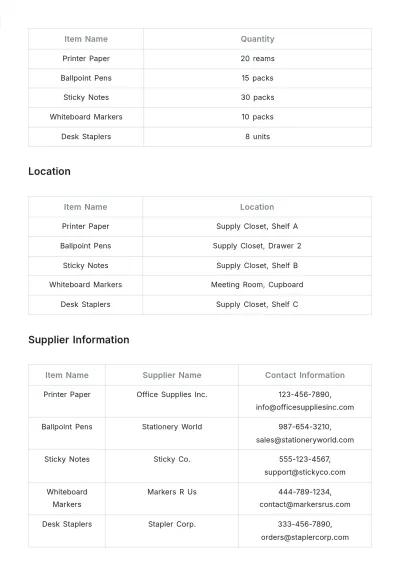 Free Office Supply Inventory List Template to Edit Online