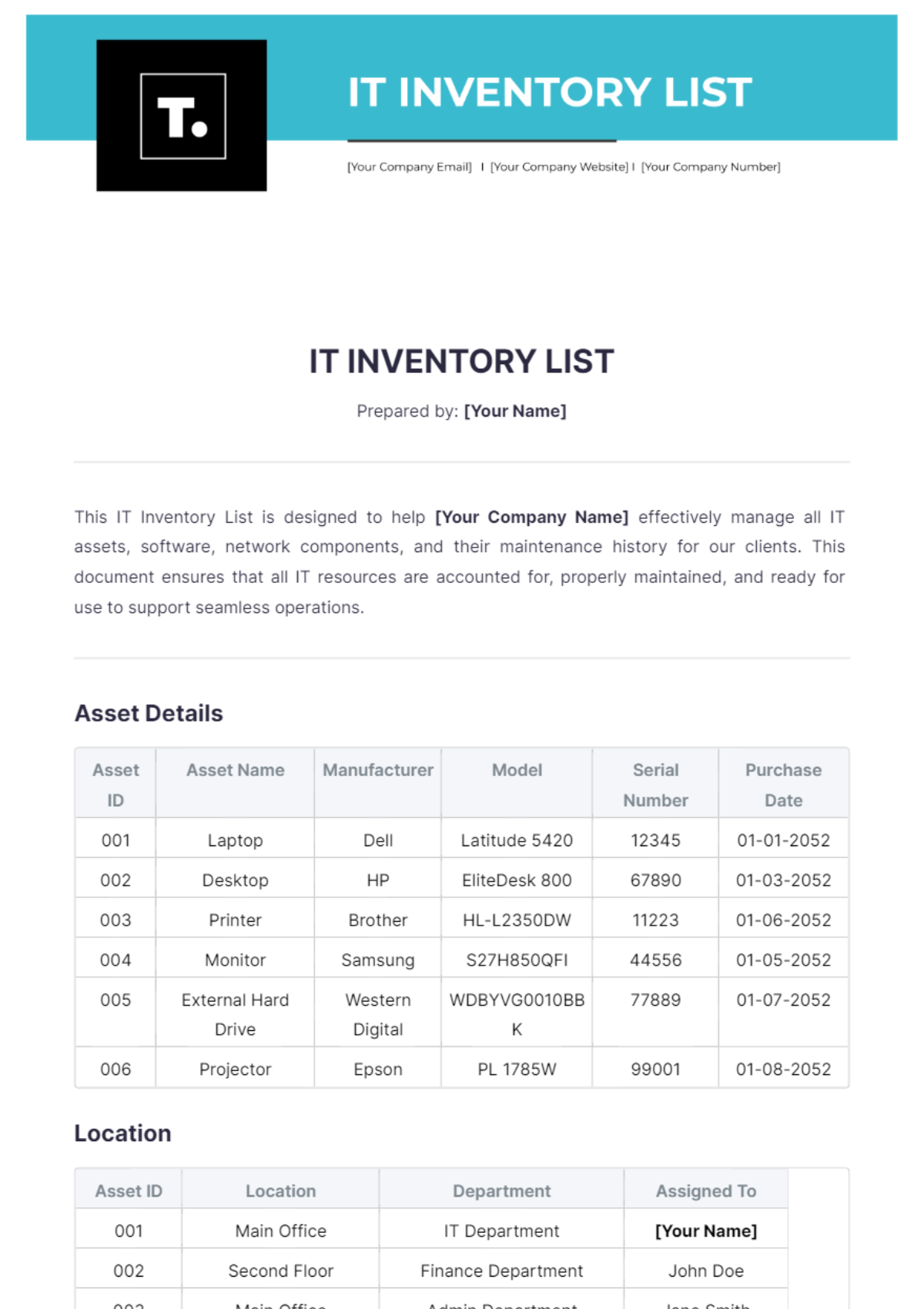 IT Inventory List Template - Edit Online & Download