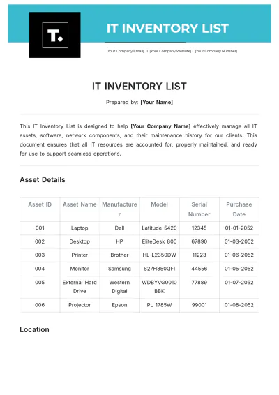 Free IT Inventory List Template to Edit Online